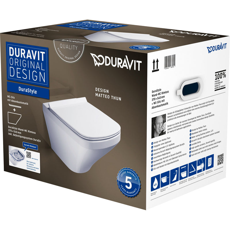 Duravit - Wand-WC Rimless DURASTYLE 255109 mit WC-Sitz 006379 und Befest.Durafix