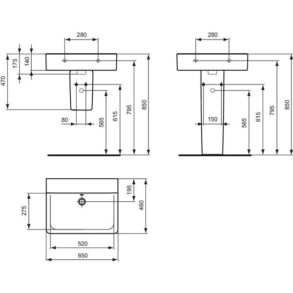 Ideal Standard - Waschtisch CONNECT 650mm E8104 weiß m. Iplus o.HL