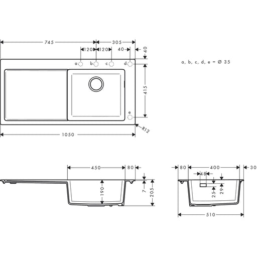 Hansgrohe - Einbauspüle 450 mit Abtropffläche S514-F450 BG