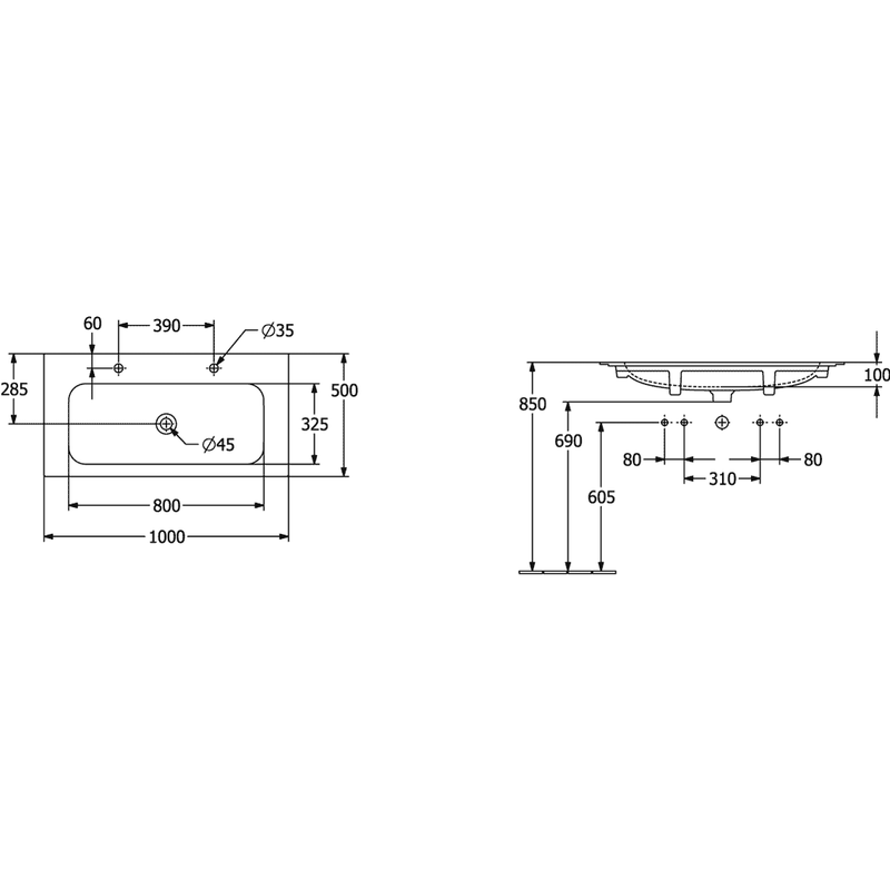VILLEROY & BOCH - Schrankwaschtisch Finion 1000x500mm re-eckig 2HL. o. ÜL. Stone White cplus