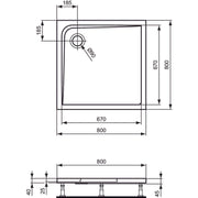 Ideal Standard - Rechteck-Brausewanne ULTRA FLAT, 800x800x47mm, Weiß