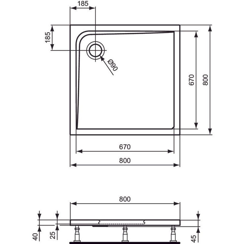 Ideal Standard - Rechteck-Brausewanne ULTRA FLAT, 800x800x47mm, Weiß