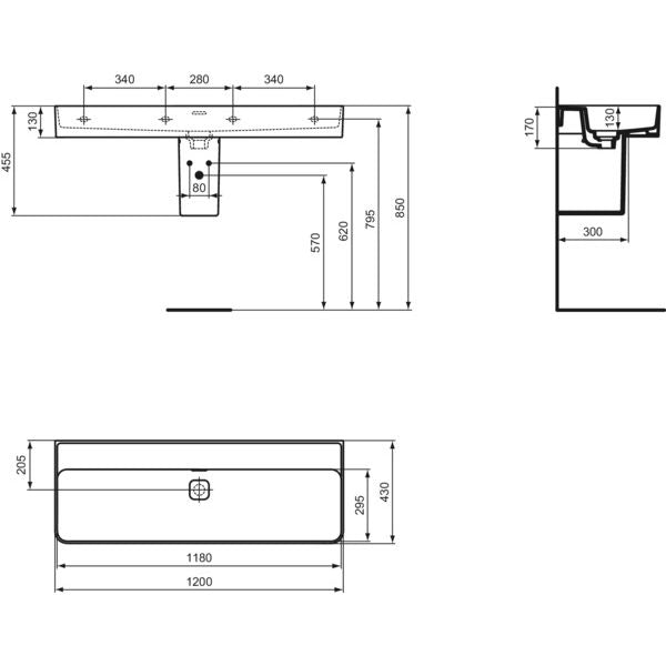 Ideal Standard - Waschtisch STRADA II, o. Hl., m.Ül., 1200x430x170mm, Weiß