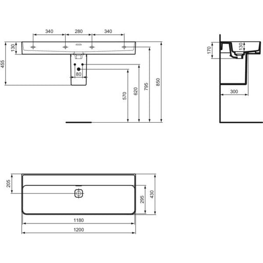 Ideal Standard - Waschtisch STRADA II, o. Hl., m.Ül., 1200x430x170mm, Weiß