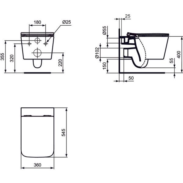 Ideal Standard - Wandtiefspül-WC BLEND Square, AquaBlade, 355x540x350mm, Weiß