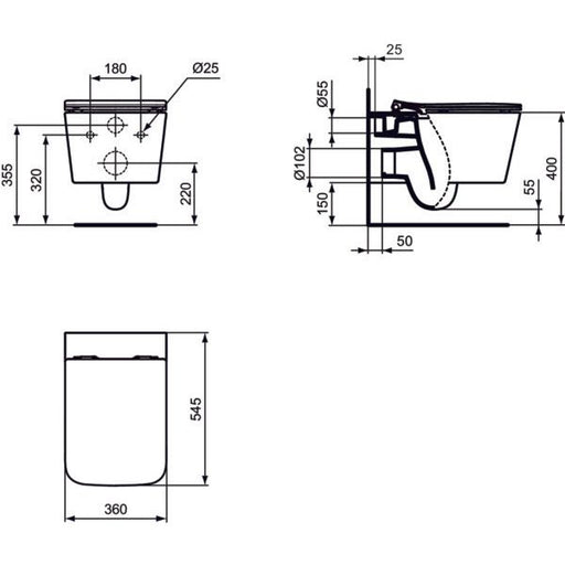 Ideal Standard - Wandtiefspül-WC BLEND Square, AquaBlade, 355x540x350mm, Weiß