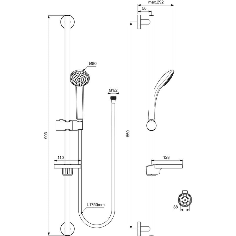 Ideal Standard - Brausekombination 900mm IDEALRAIN B9502 1-Funktionshandbrause 80mm chrom