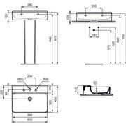 Ideal Standard - Waschtisch CONCA, 3 Hl., o.Ül., 600x450x145mm, Weiß mit IdealPlus