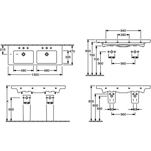 VILLEROY & BOCH - Schrank-Doppel-WT SUBWAY 2.0 7175D0 1300x470mm Eckig m Überl Weiß Alpin C