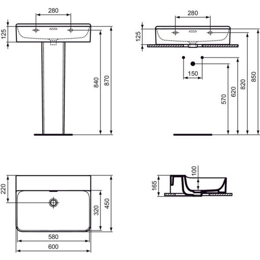 Ideal Standard - Waschtisch CONCA, o.Hl., m.Ül., 600x450x165mm, geschliffen, Weiß m.IP