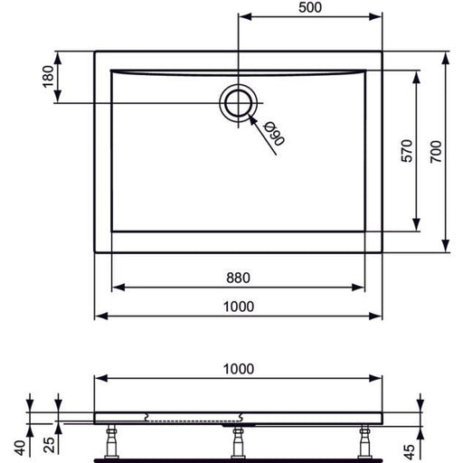 Ideal Standard - Rechteck-Brausewanne Ultra Light 1000x700x45mm Weiß