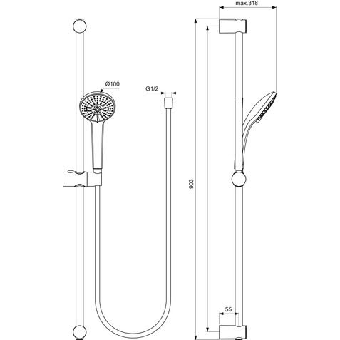 Ideal Standard - Armaturenpaket CERAFLEX, mit WT-Arm., Brause-Arm. und Brausekombination, Chrom
