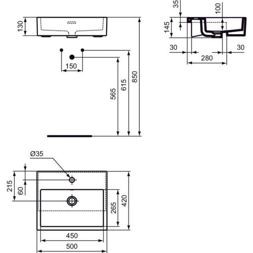 Ideal Standard - Halbeinbauwaschtisch EXTRA, 1 Hl., m.Ül., 500x420x145mm, Weiß mit IdealPlus