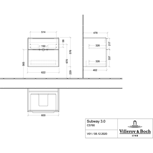 VILLEROY & BOCH - WTU 622x576x462 mm 2 Auszüge Kansas Oak