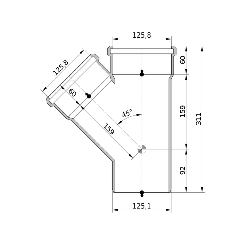 Wavin - Abzweig AS+ DN 125x125 45 Grad