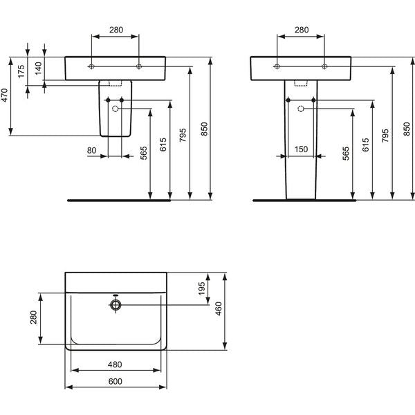 Ideal Standard - Waschtisch CONNECT 600x460mm E8101 o.HL weiß