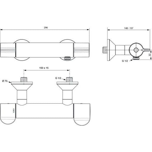 Ideal Standard - Brausethermostat AP CERAPLUS 2 gesamte Ausld. 140-157mm, Chrom
