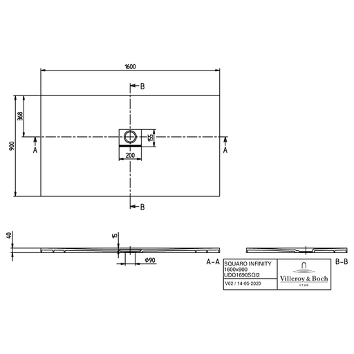 VILLEROY & BOCH - Duschwanne Squaro Infinity 1600x900x40mm re-eckig Anthracite