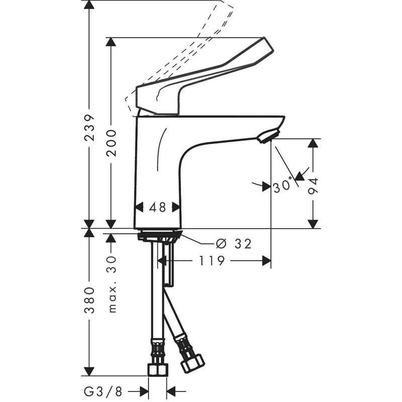 Hansgrohe - Waschtischmischer FOCUS Care 100 ohne Ablaufgarnitur chrom