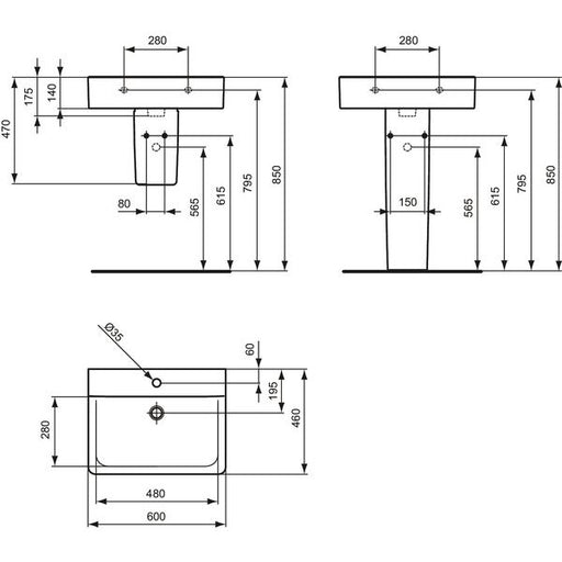 Ideal Standard - Waschtisch CONNECT 600x460mm E8103 o.ÜL., 1Hl. weiß