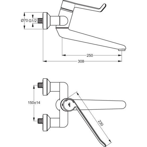 Ideal Standard - WT-Wand Sicherheitsarmatur CERAPLUS B8318A Auslauf 250mm chrom