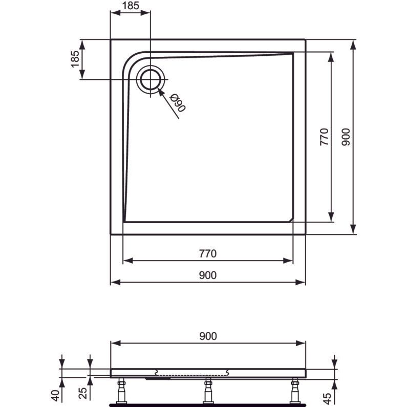 Ideal Standard - Rechteck-Brausewanne ULTRA FLAT, 900x900x47mm, Weiß