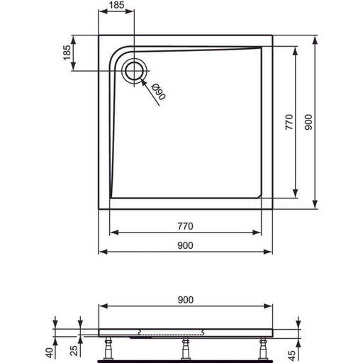 Ideal Standard - Rechteck-Brausewanne ULTRA FLAT, 900x900x47mm, Weiß