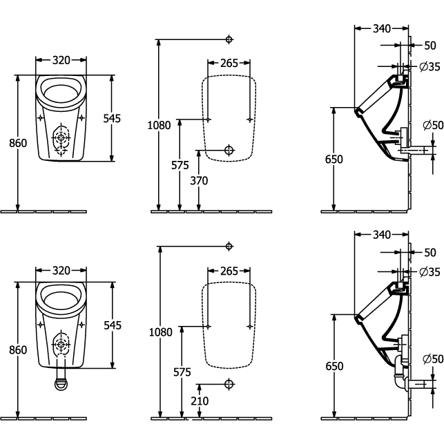 VILLEROY & BOCH - Absaug-Urinal NEWO 340x320x545mm Rechteck Zulauf von oben Weiß Alpin