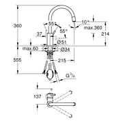 Grohe - EH-SPT-Batterie CONCETTO 32663 h. Asl. azb. L-Br. GROHE ZERO supersteel