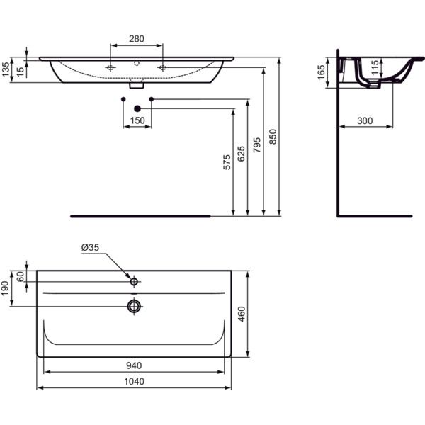 Ideal Standard - Möbelwaschtisch CONNECT AIR, 1 Hl., m.Ül., 1040x460x165mm, Weiß