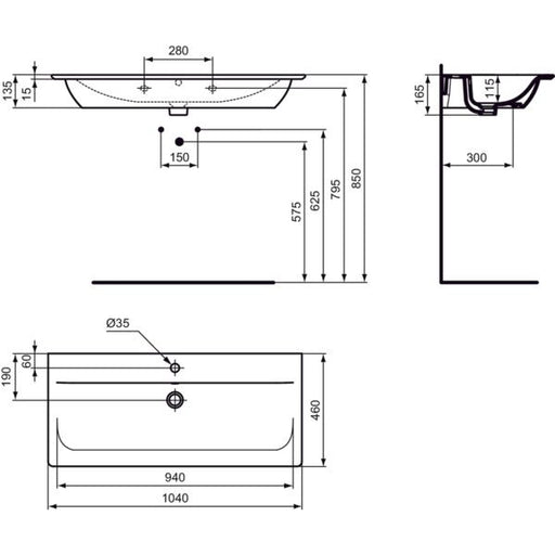 Ideal Standard - Möbelwaschtisch CONNECT AIR, 1 Hl., m.Ül., 1040x460x165mm, Weiß