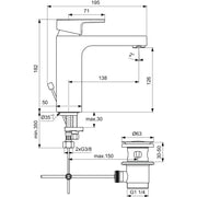 Ideal Standard - Waschtischarmatur EDGE, Grande, 5 l/min., m.Ablgarn., Ausld.138mm, Chrom