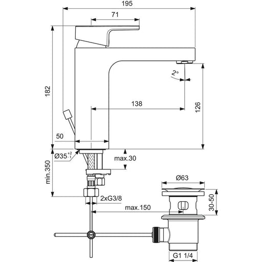 Ideal Standard - Waschtischarmatur EDGE, Grande, 5 l/min., m.Ablgarn., Ausld.138mm, Chrom