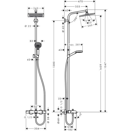 Hansgrohe - Showerpipe CROMETTA E 240 für Wanne chrom mit Thermostat