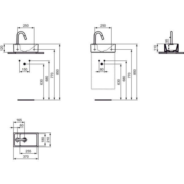 Ideal Standard - HWB-Paket mit Standventi EUROVIT+ u. IDEALSTREAM, Ablg.links, Weiß und Chrom