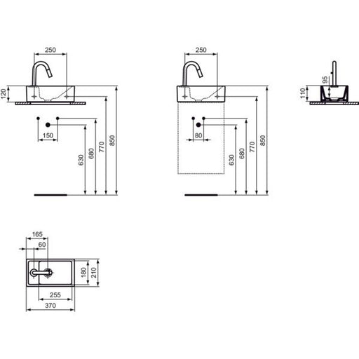 Ideal Standard - HWB-Paket mit Standventi EUROVIT+ u. IDEALSTREAM, Ablg.links, Weiß und Chrom