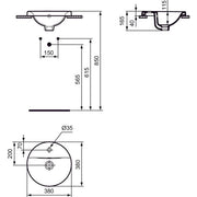 Ideal Standard - Einbauwaschtisch CONNECT, rund, 1Hl., m.Ül., 380x380x165mm, Weiß