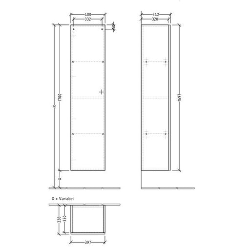 VILLEROY & BOCH - Hochschrank A18 400x1700x338mm 1 Tür Anschlag links PJ=Oak