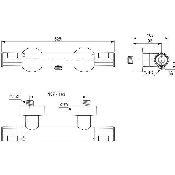 Ideal Standard - Brausethermostat AP CERATHERM100, Ausld. 78mm, Chrom