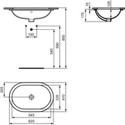 Ideal Standard - Unterbauwaschtisch CONNECT, oval, o.Hl., m.Ül., 620x410x175mm, Weiß