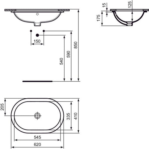 Ideal Standard - Unterbauwaschtisch CONNECT, oval, o.Hl., m.Ül., 620x410x175mm, Weiß