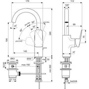 Ideal Standard - Waschtischarmatur CERAPLAN H220 m.Ablaufgarn. Ausld.145mm Chrom