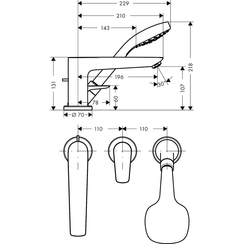 Hansgrohe - 3-Loch Wannenmischer Talis E F-Set chrom