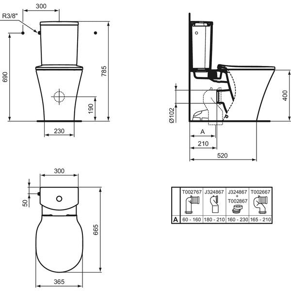 Ideal Standard - Stand-TWC-Kombi CONNECTAIR,AquaBlade, Abg.waagr.verd., 365x665x780mm, Weiß