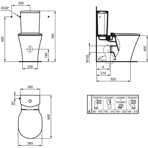 Ideal Standard - Stand-TWC-Kombi CONNECTAIR,AquaBlade, Abg.waagr.verd., 365x665x780mm, Weiß