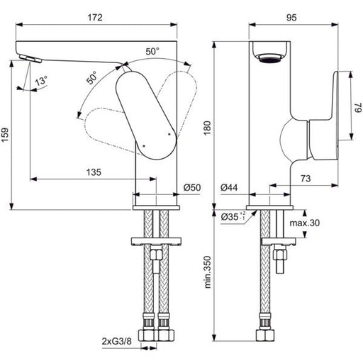 Ideal Standard - Waschtischarmatur CERAFINE O, H155, o.Ablgarn., Ausld.136mm, Chrom
