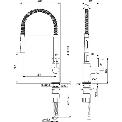Ideal Standard - Küchenarmatur CERALOOK, Semi-Profi, Ausl. m.Federarm u.HB, Ausld.215mm,Chrom
