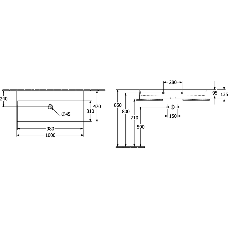 VILLEROY & BOCH - WT Memento 2.0 1000x470mm re-eckig o. ÜL. geschliffen Graphite cplus