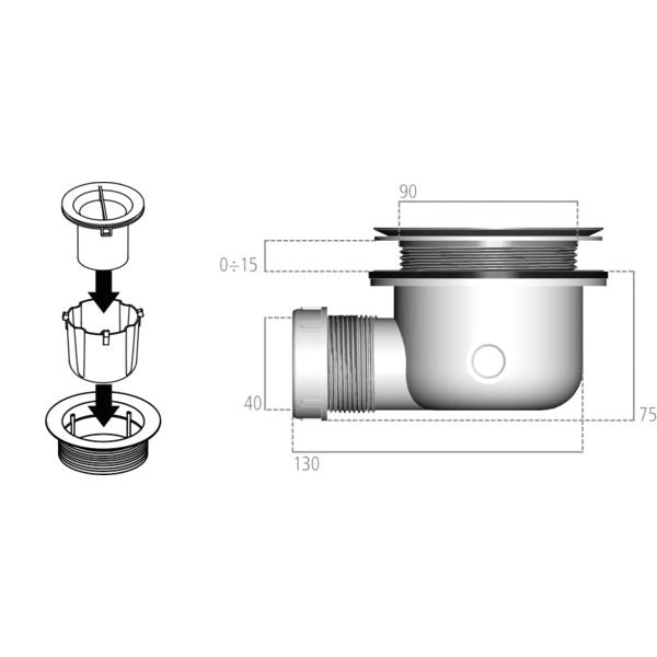 Ideal Standard - Ablaufgarnitur ULTRAFLAT S, o.Deckel, 90mm