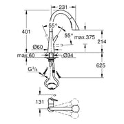Grohe - EH-SPT-Batterie ZEDRA 32294 C-Ausl ausziehbare 3-Strahl-Spülbrause chrom